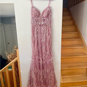 Pink Shimmer Hollywood Glam Sequin | Corset | Cracked Ice Lace Prom Dress Gown